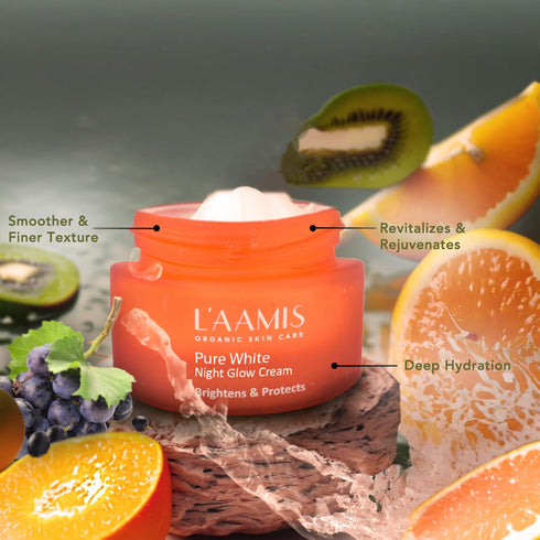 L’aamis Pure White Night Glow Cream |Brightens And Repairs The Skin | Overnight Skin Enhancer | Perfect For All Skin Types | 50 G