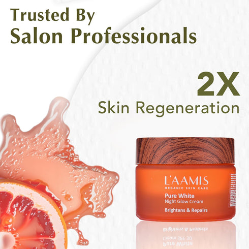 L’aamis Pure White Night Glow Cream |Brightens And Repairs The Skin | Overnight Skin Enhancer | Perfect For All Skin Types | 50 G