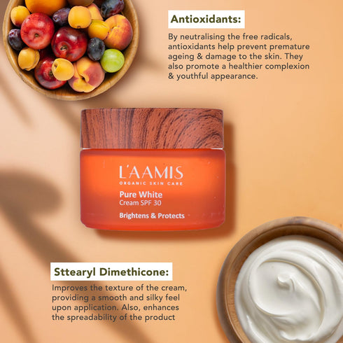 L’aamis Pure White Cream Spf 30 | UV Rays & Blue Light Protection & Moisturization | Suitable For All Skin Types| 50g