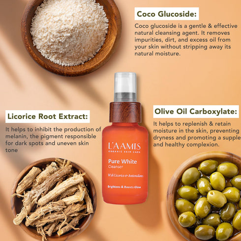 L'aamis Pure White Cleanser To Brightens & Boost Glow | Removes Dirt & Toxins | Perfect For All Skin Types | 50ml