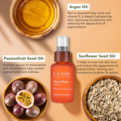 L’aamis Pure White Serum | Brightens & Boosts Glow | Hydration Booster | Perfect For All Skin Types | 50 ml